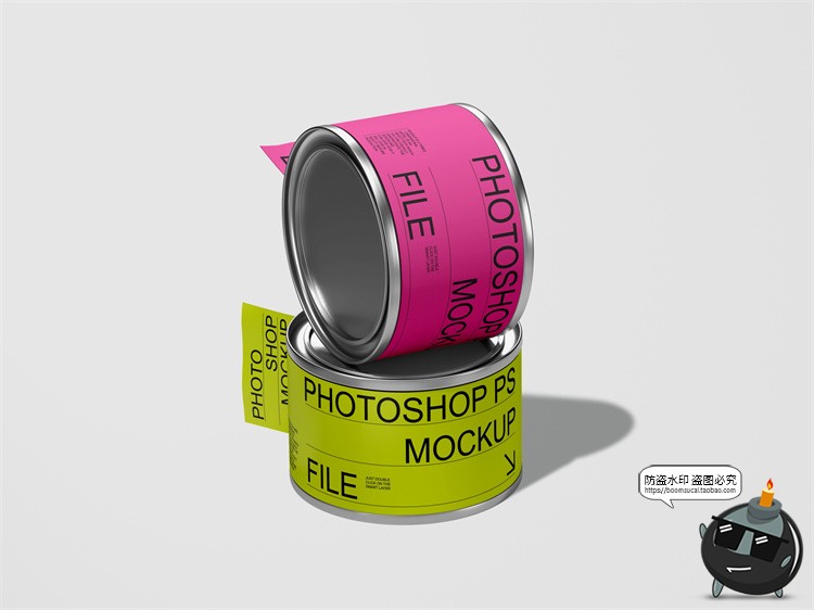 图片[3]-金属质感油漆罐包装罐头宠物猫狗罐头标签展示样机PSD模板PS素材-设计猿