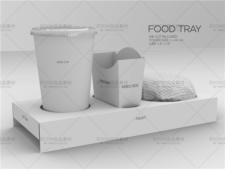 图片[1]-汉堡三明治快餐炸鸡外卖纸盒包装高清PSD模板样机PS素材 附刀线图-设计猿