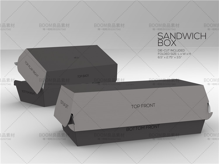 图片[2]-汉堡三明治快餐炸鸡外卖纸盒包装高清PSD模板样机PS素材 附刀线图-设计猿