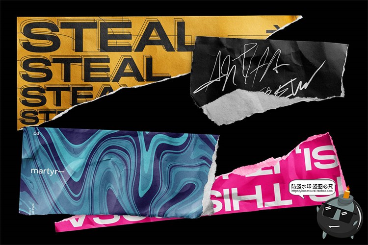 图片[2]-潮流撕纸碎片碎纸纸张碎块效果mockups智能贴图样机PSD模板PS素材-设计猿