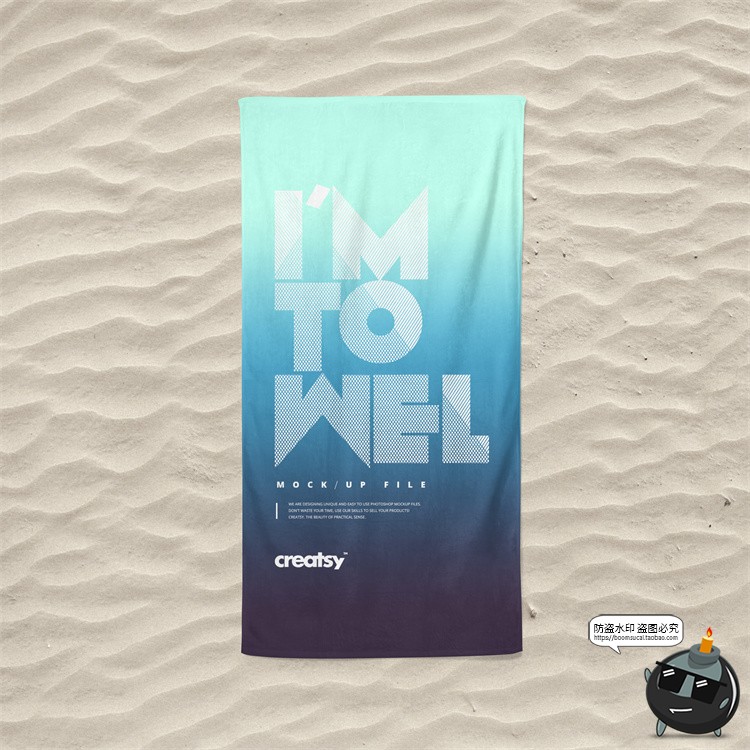 图片[2]-沙滩毛巾浴巾毯沙子地面海边场景展示mockups样机PSD模板PS素材-设计猿