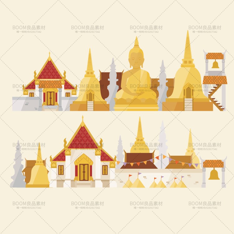 图片[1]-卡通泰国风格旅游风景图案人物元素背景活动设计AI矢量图片素材-设计猿