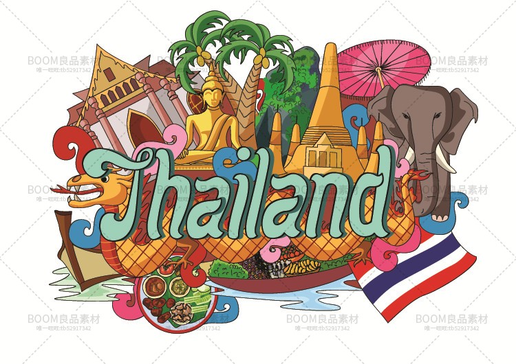 图片[2]-卡通泰国风格旅游风景图案人物元素背景活动设计AI矢量图片素材-设计猿