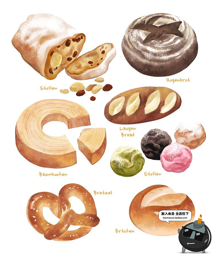 图片[12]-手绘水彩甜甜圈面包蛋糕下午茶点心插画元素餐饮海报PSD设计素材-设计猿