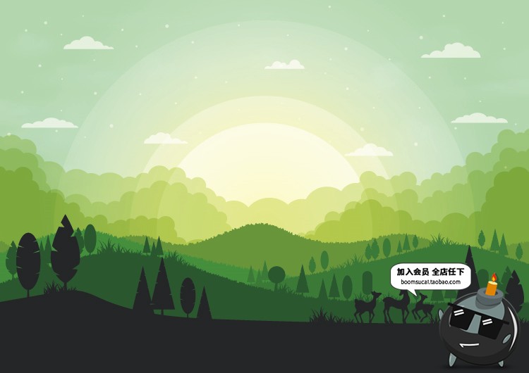 图片[1]-风景远山剪影线条绿色森林环保海报AI矢量插画配图设计素材模板-设计猿