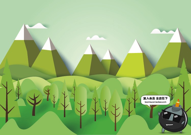 图片[2]-风景远山剪影线条绿色森林环保海报AI矢量插画配图设计素材模板-设计猿