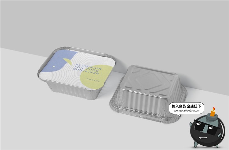 图片[2]-长方形锡纸盒铝箔金属食品外卖包装设计VI样机mockups模板PSD素材-设计猿