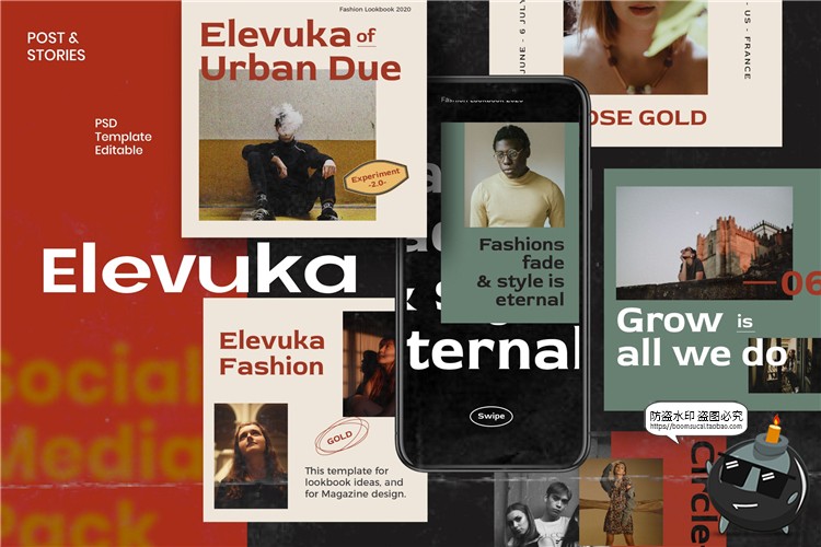 图片[1]-潮流复古时尚欧美风品牌故事宣传海报广告图文排版PSD模板PS素材-设计猿