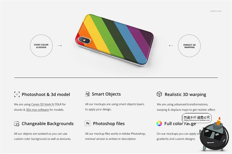 图片[2]-苹果iPhoneX透明黑白手机壳外壳印花图案贴图效果展示样机PSD素材-设计猿