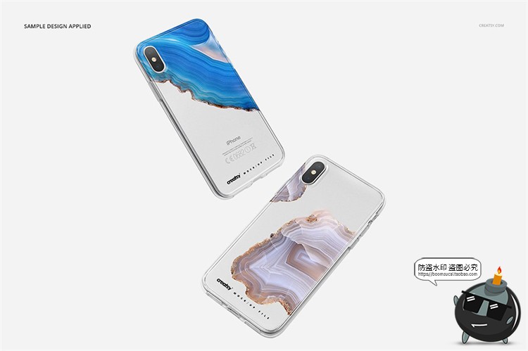 图片[6]-苹果iPhoneX透明黑白手机壳外壳印花图案贴图效果展示样机PSD素材-设计猿