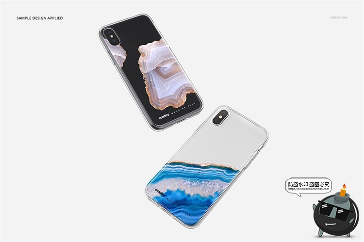 图片[14]-苹果iPhoneX透明黑白手机壳外壳印花图案贴图效果展示样机PSD素材-设计猿