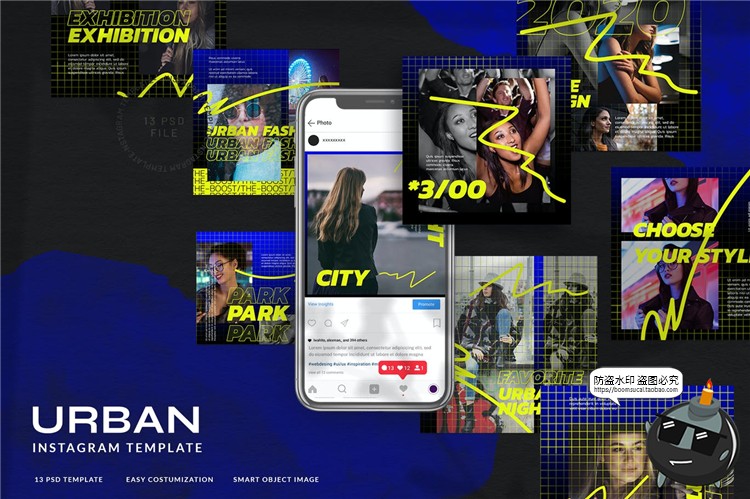 图片[1]-潮流时尚风格网格元素品牌介绍个性宣传海报图文排版PSD模板素材-设计猿