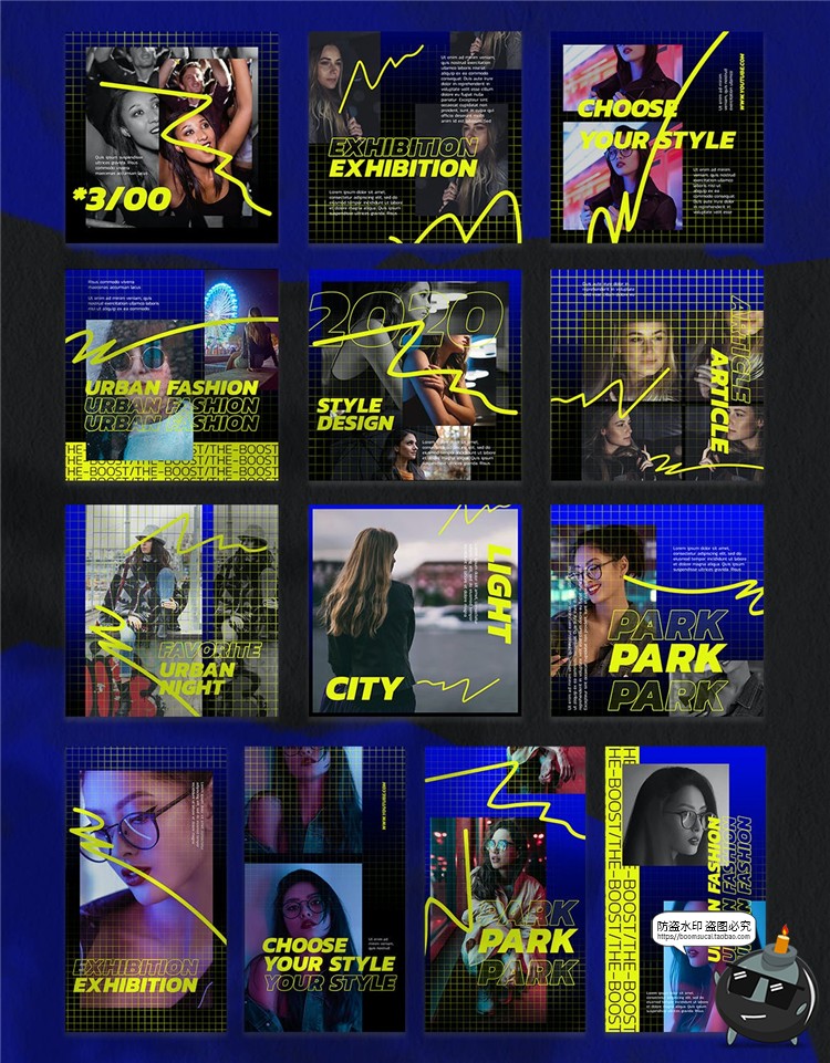 图片[3]-潮流时尚风格网格元素品牌介绍个性宣传海报图文排版PSD模板素材-设计猿