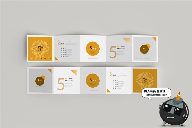 图片[1]-正方形5五折页宣传手册VI效果展示PSD智能贴图样机模板PS设计素材-设计猿