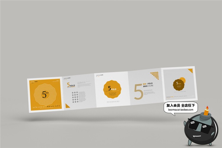 图片[2]-正方形5五折页宣传手册VI效果展示PSD智能贴图样机模板PS设计素材-设计猿