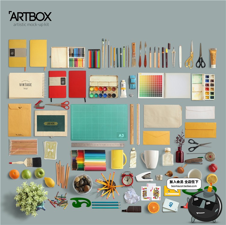 图片[1]-手绘设计师美术随身绘画笔颜料本子文具美工工具场景元素PSD素材-设计猿