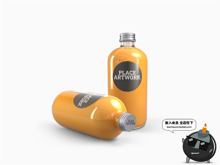 图片[2]-冷榨汁鲜榨果汁玻璃瓶塑料透明瓶饮料瓶外观包装样机PSD模板素材-设计猿