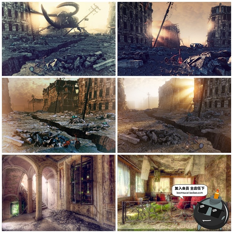 图片[1]-废墟破旧倒塌房子老旧房屋废弃城堡JPG图片后期合成创意素材-设计猿
