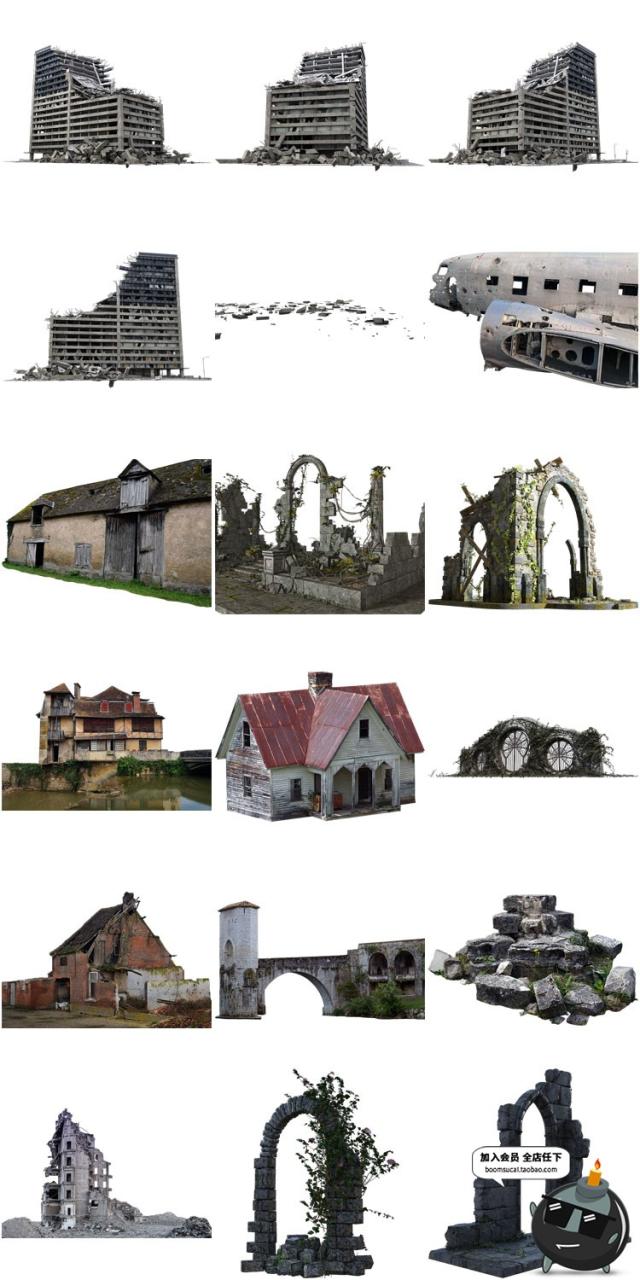 图片[6]-废墟废弃破旧残破倒塌房子后期创意合成创作PNG免扣PS设计素材-设计猿