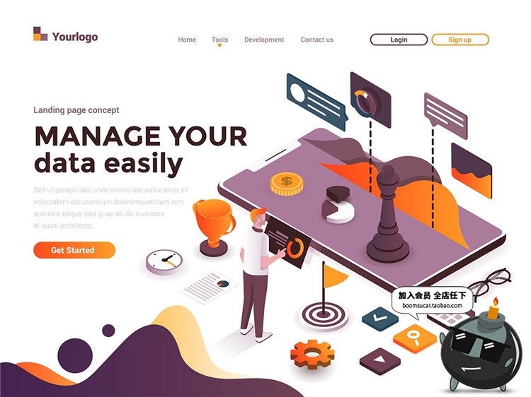 图片[3]-2.5D立体等轴等距登录页面插画banner海报着陆页设计AI矢量模板-设计猿