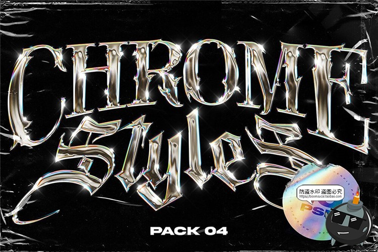 图片[1]-金属镀铬电镀风格特效字酸性抽象派标题文字样式PSD模板PS素材-设计猿