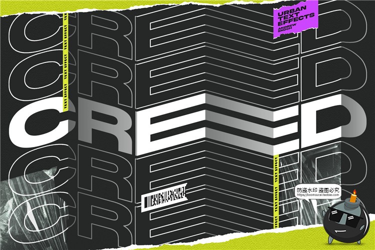 图片[1]-城市街头重叠故障镂空风格特效字海报标题装饰文字PSD模板PS素材-设计猿