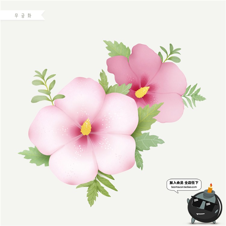 图片[6]-手绘风荷花向日葵棉花多肉菊花玫瑰百合图片画芯插画PSD高清素材-设计猿