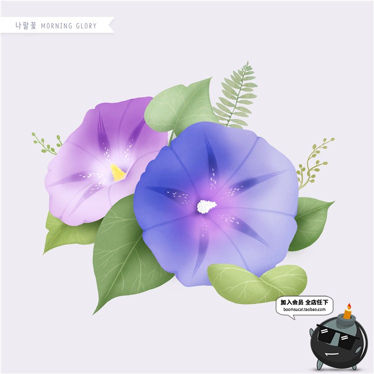 图片[9]-手绘风荷花向日葵棉花多肉菊花玫瑰百合图片画芯插画PSD高清素材-设计猿