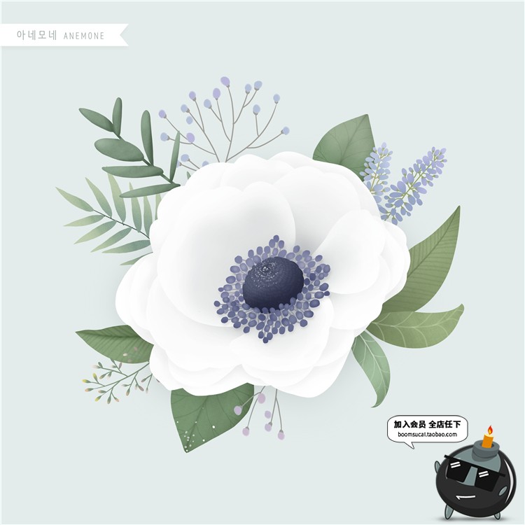 图片[21]-手绘风荷花向日葵棉花多肉菊花玫瑰百合图片画芯插画PSD高清素材-设计猿