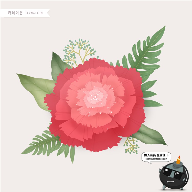 图片[24]-手绘风荷花向日葵棉花多肉菊花玫瑰百合图片画芯插画PSD高清素材-设计猿