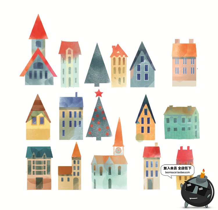 图片[2]-北欧手绘卡通小清新水彩圣诞树卡通树插画背景封面AI矢量设计素材-设计猿