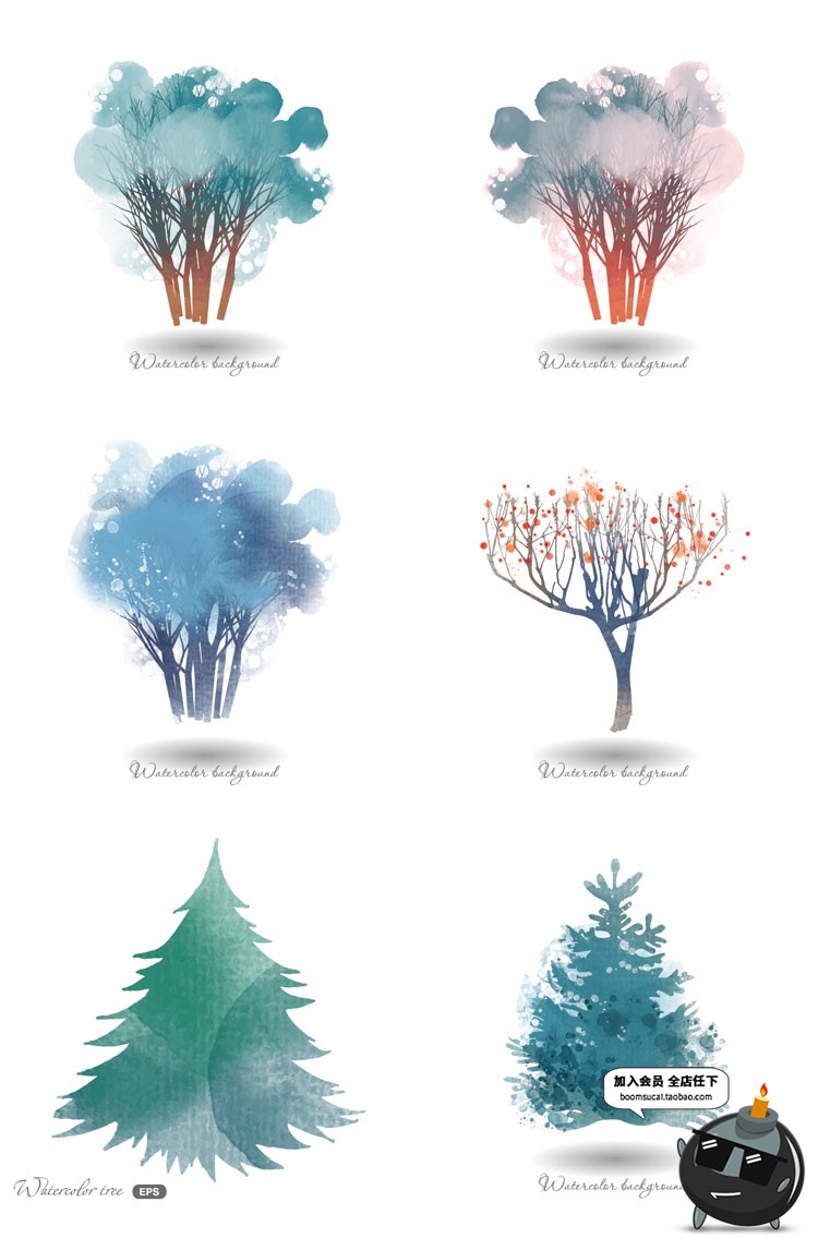 图片[4]-北欧手绘卡通小清新水彩圣诞树卡通树插画背景封面AI矢量设计素材-设计猿