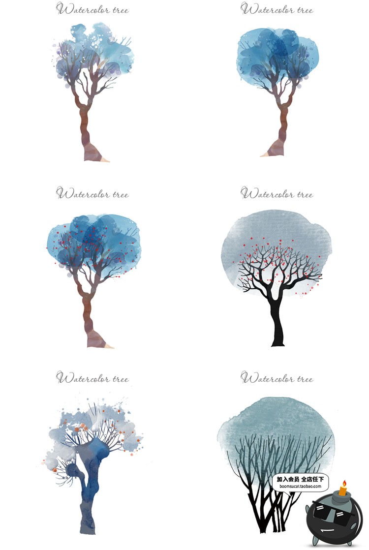 图片[5]-北欧手绘卡通小清新水彩圣诞树卡通树插画背景封面AI矢量设计素材-设计猿