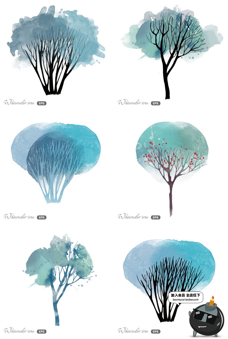 图片[7]-北欧手绘卡通小清新水彩圣诞树卡通树插画背景封面AI矢量设计素材-设计猿