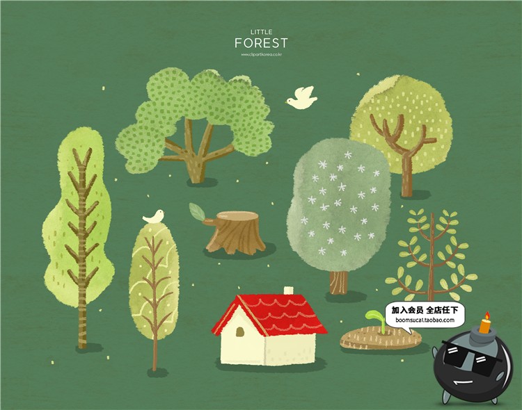 图片[2]-手绘卡通森林树林树木绿植自然风景环保海报插画背景PSD设计素材-设计猿