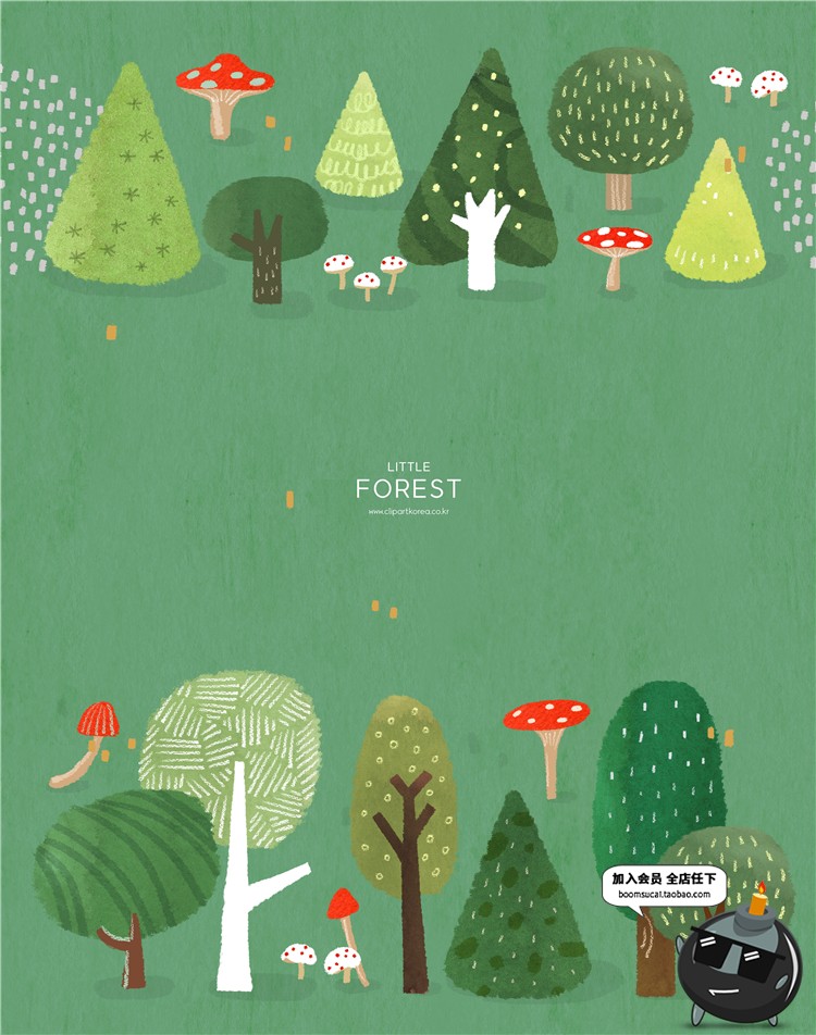 图片[5]-手绘卡通森林树林树木绿植自然风景环保海报插画背景PSD设计素材-设计猿