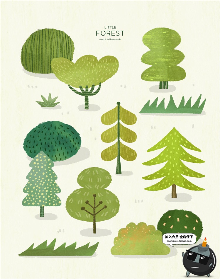 图片[8]-手绘卡通森林树林树木绿植自然风景环保海报插画背景PSD设计素材-设计猿