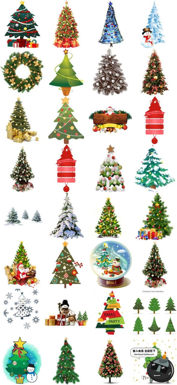 图片[1]-圣诞节圣诞树绿色树木驼铃装饰手账元素植物节日PNG免抠设计素材-设计猿