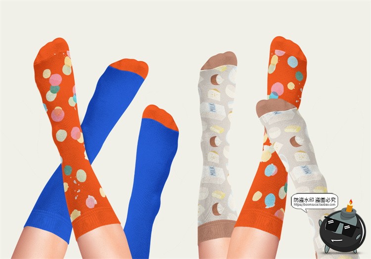 图片[1]-长筒袜子长袜脚模棉袜印花图案VI效果展示贴图样机PSD模板PS素材-设计猿