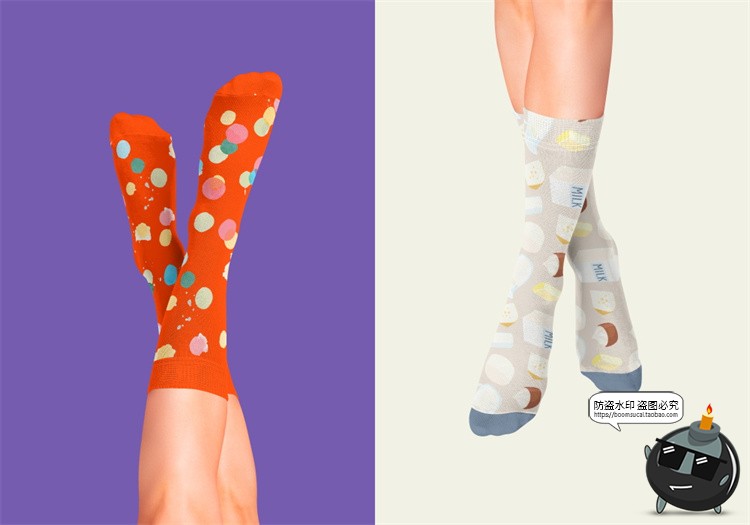 图片[2]-长筒袜子长袜脚模棉袜印花图案VI效果展示贴图样机PSD模板PS素材-设计猿