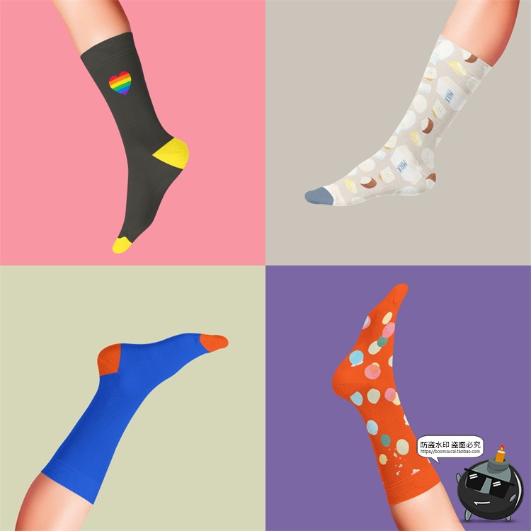 图片[3]-长筒袜子长袜脚模棉袜印花图案VI效果展示贴图样机PSD模板PS素材-设计猿