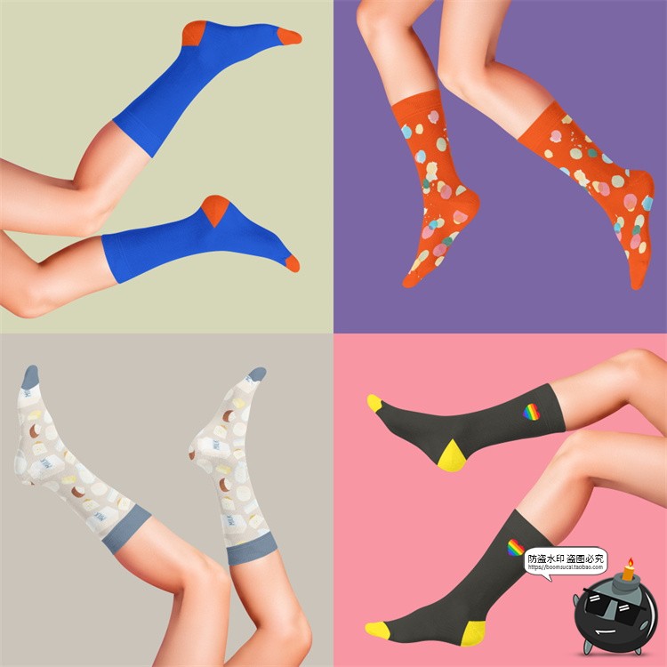 图片[5]-长筒袜子长袜脚模棉袜印花图案VI效果展示贴图样机PSD模板PS素材-设计猿