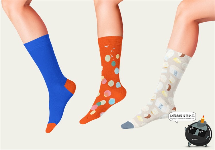 图片[6]-长筒袜子长袜脚模棉袜印花图案VI效果展示贴图样机PSD模板PS素材-设计猿