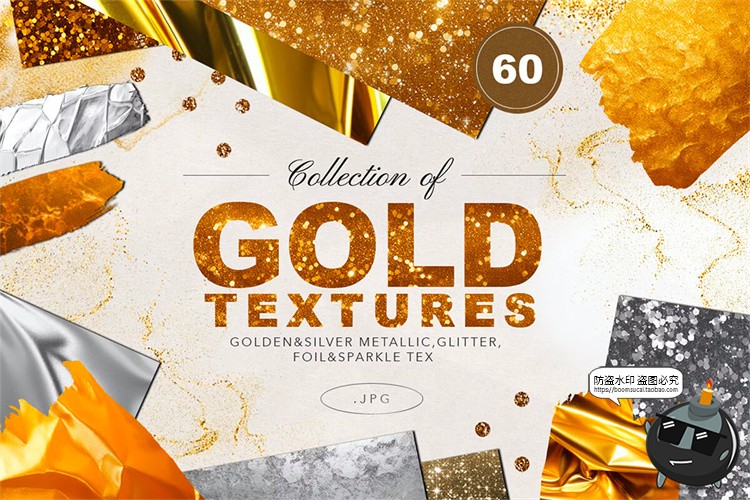 图片[1]-金箔银箔闪粉金属铝箔金粉金色闪光亮片高清图片背景底纹JPG素材-设计猿