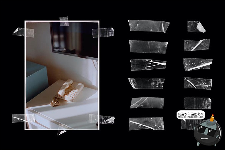 图片[1]-褶皱污渍透明胶带黏贴胶合胶纸贴纸装饰元素后期合成PNG免抠素材-设计猿