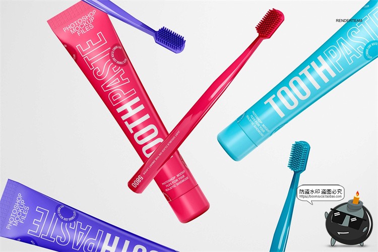 图片[5]-牙膏牙刷酒店一次性品牌创意Logo包装智能贴图样机PSD模板PS素材-设计猿