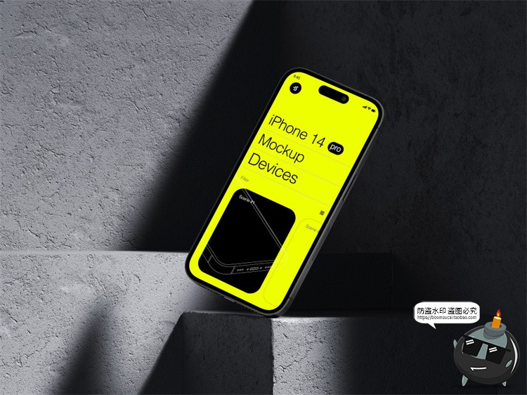 图片[6]-手机样机iPhone14ProMax水泥工业风苹果屏幕贴图模型PSD模板素材-设计猿