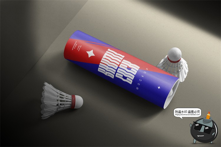 图片[3]-羽毛球筒圆柱纸桶运动品牌包装贴图效果展示样机PSD模板PS素材-设计猿