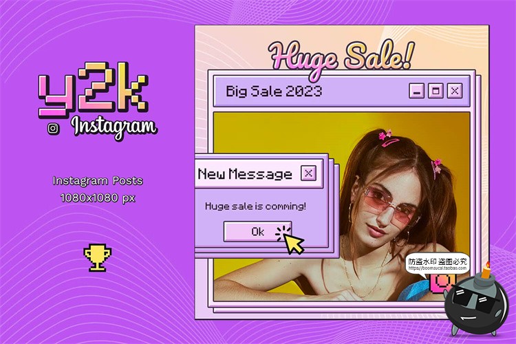 图片[2]-Y2K复古PC电脑系统弹窗窗口像素风广告图文排版版式PSD模板素材-设计猿