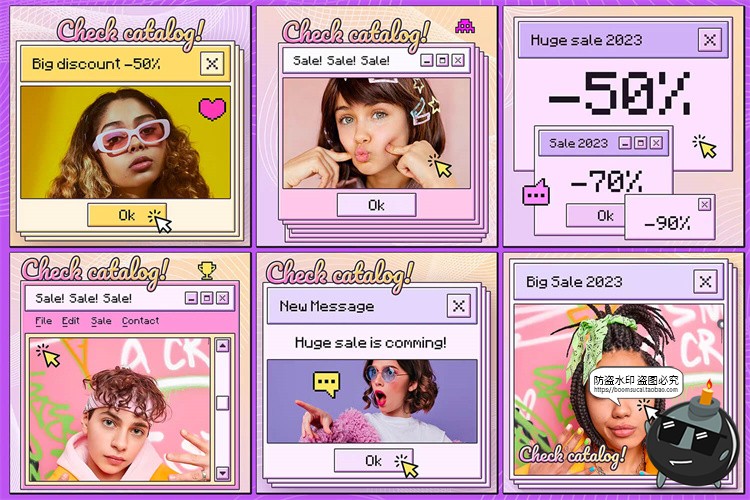 图片[5]-Y2K复古PC电脑系统弹窗窗口像素风广告图文排版版式PSD模板素材-设计猿